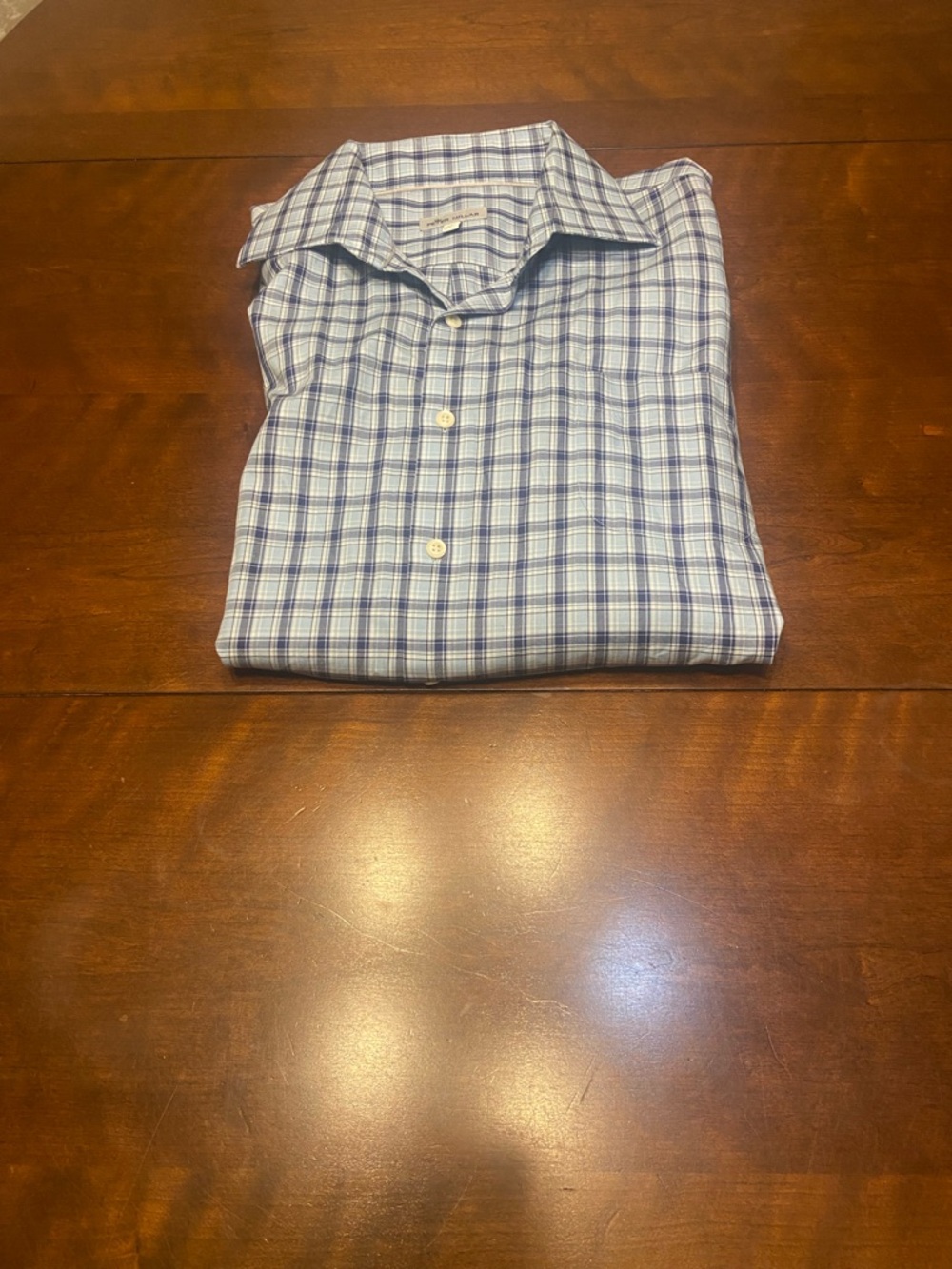 Peter Millar Blue and White Plaid  Button Down LS Dress Shirt Men’s 2XL